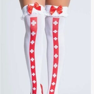 Women's Halloween Nurse Costume Tights - Red and White